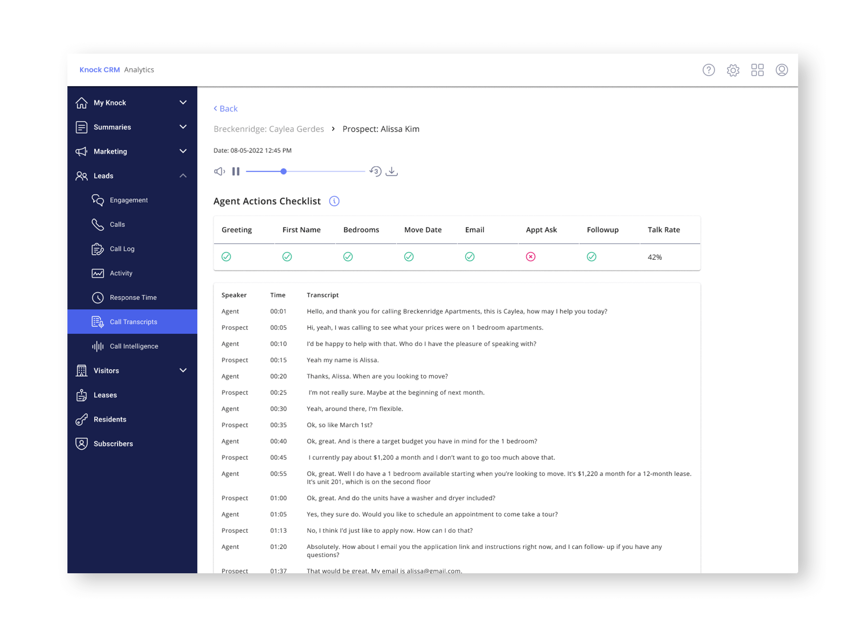 Knock Transcripts Dashboard